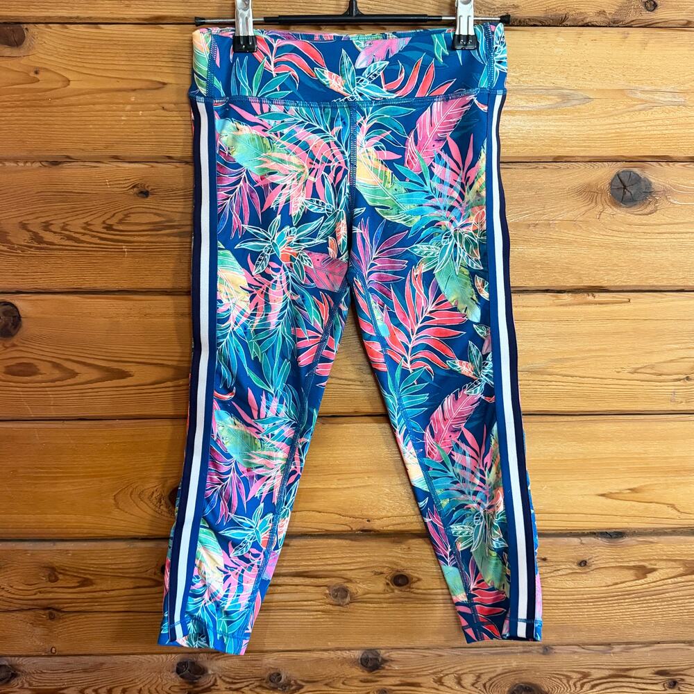 Athleta Girl Chit Chat Side Stripe Printed Capri Leggings Large 12